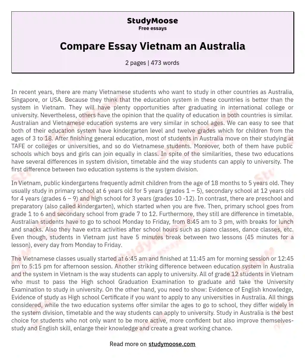 Compare Essay Vietnam an Australia essay
