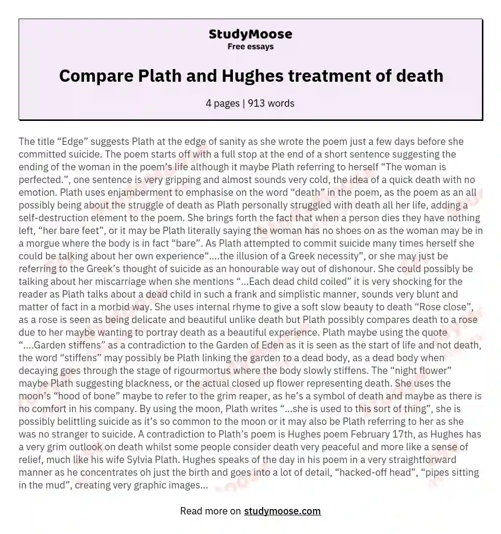 Compare Plath and Hughes treatment of death essay