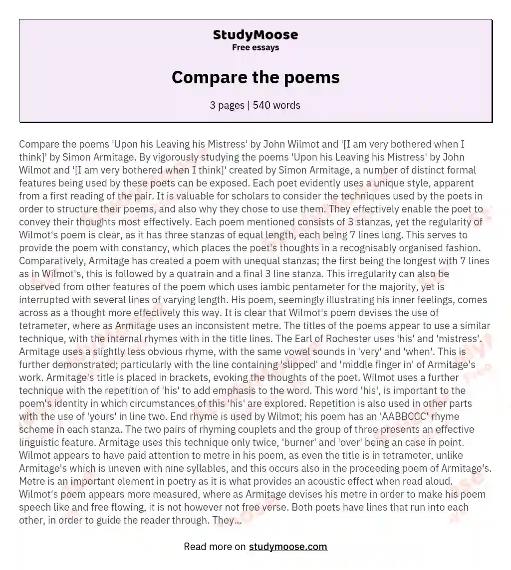 Compare the poems essay