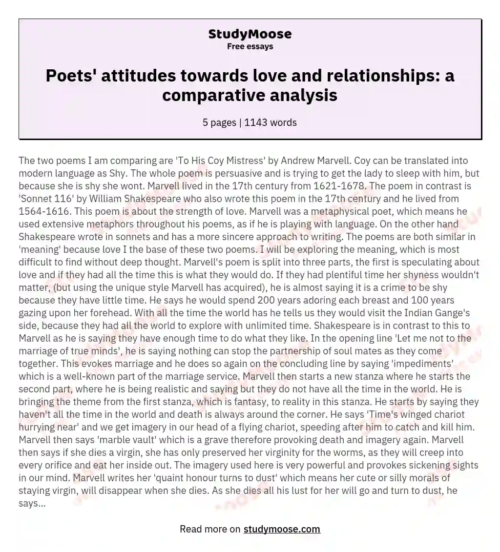 Poets' attitudes towards love and relationships: a comparative analysis essay