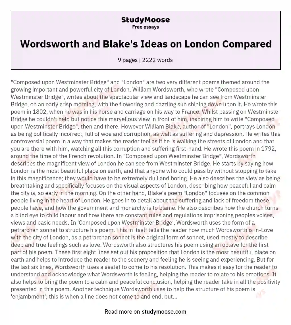 Wordsworth and Blake's Ideas on London Compared essay