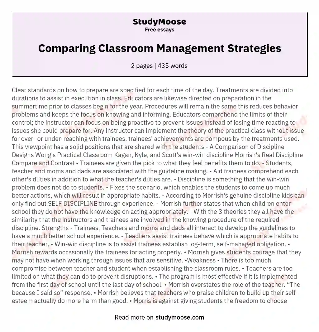 Comparing Classroom Management Strategies