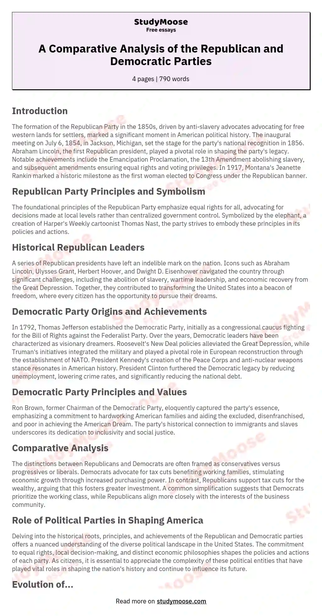 Compare/Contrast essay on Republicans and Democrats