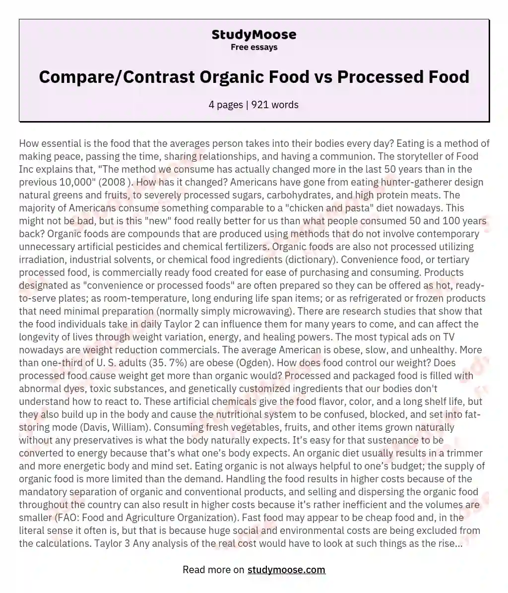 Compare/Contrast Organic Food vs Processed Food