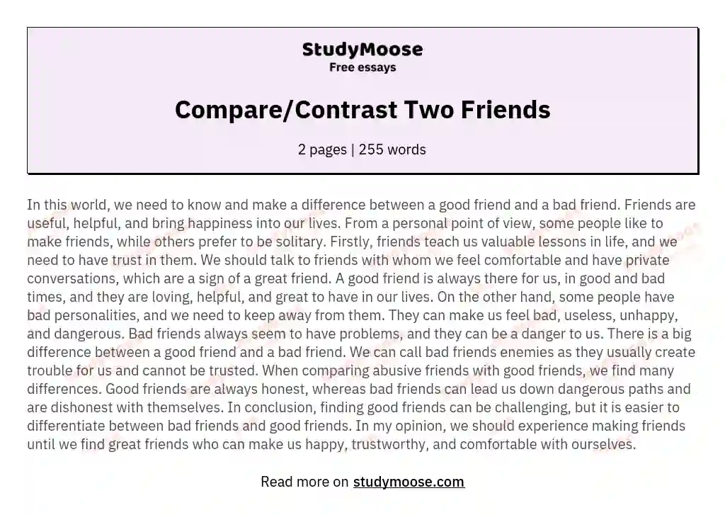 comparison and contrast essay about two friends