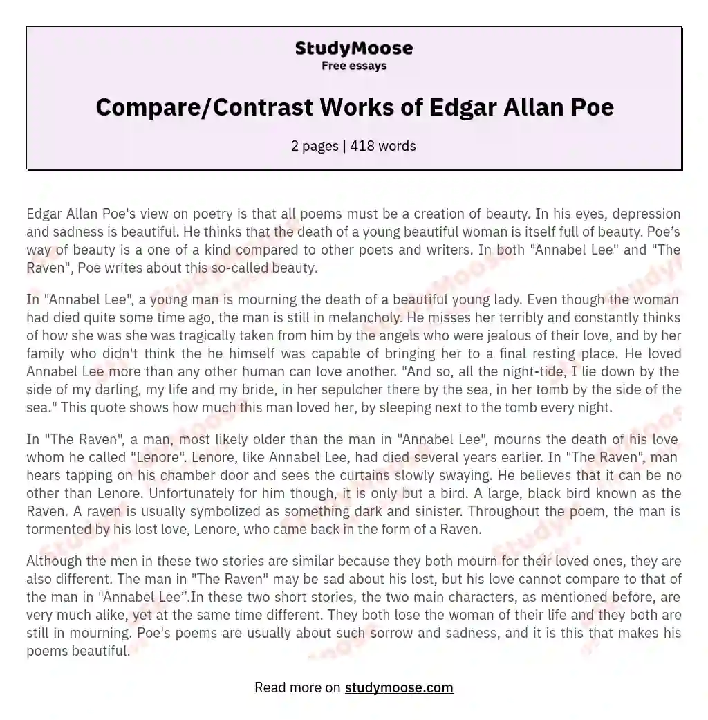 Compare/Contrast Works of Edgar Allan Poe