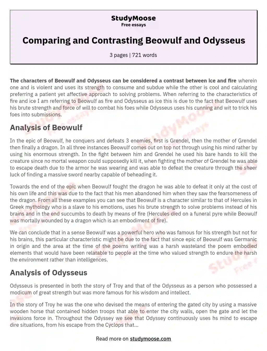Comparing and Contrasting Beowulf and Odysseus essay