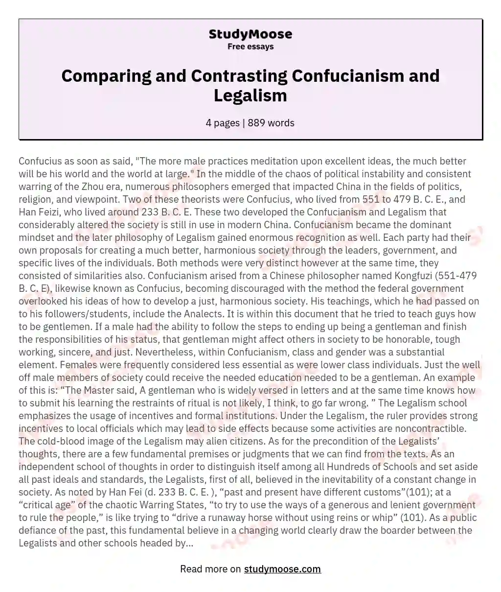 Comparing and Contrasting Confucianism and Legalism
