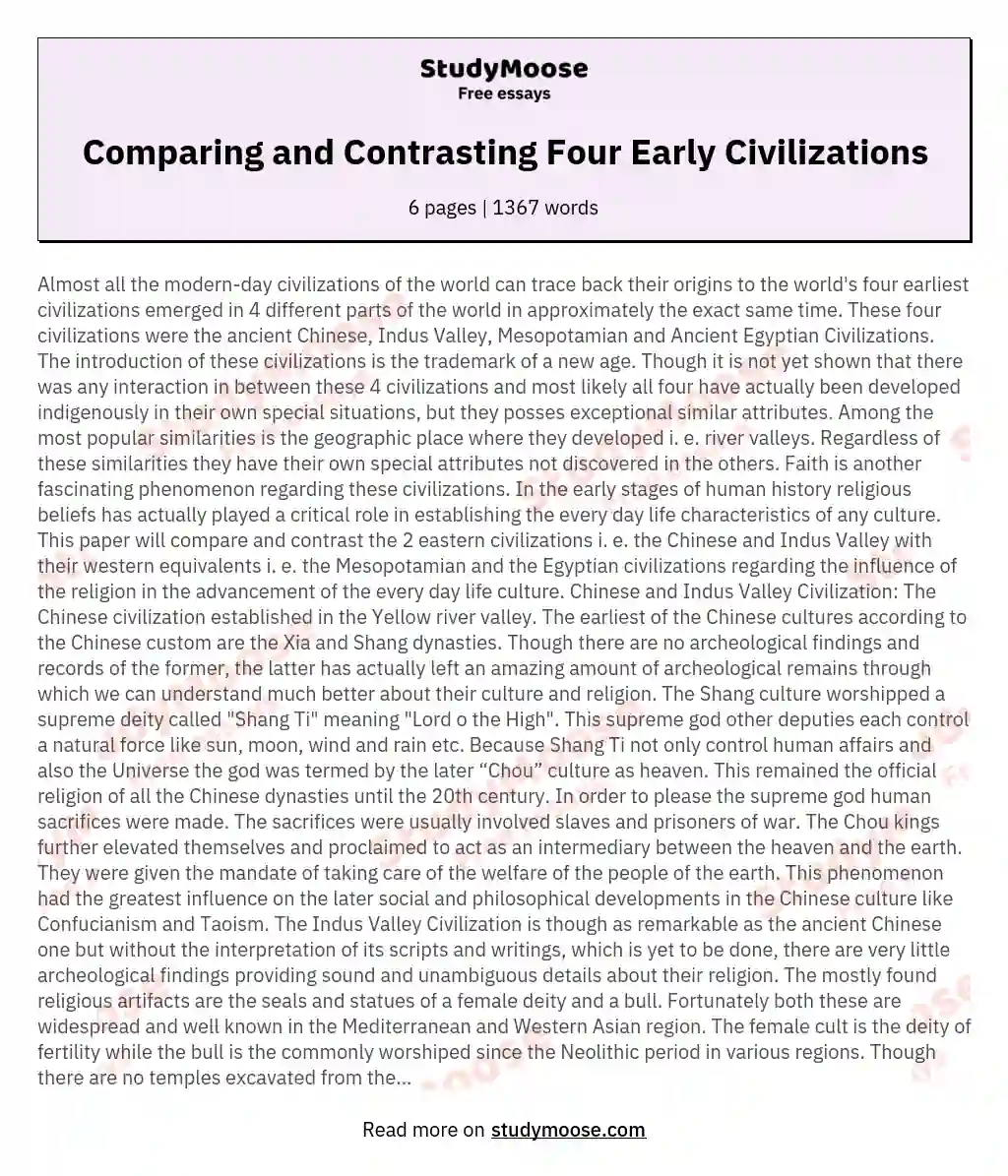 Comparing and Contrasting Four Early Civilizations essay