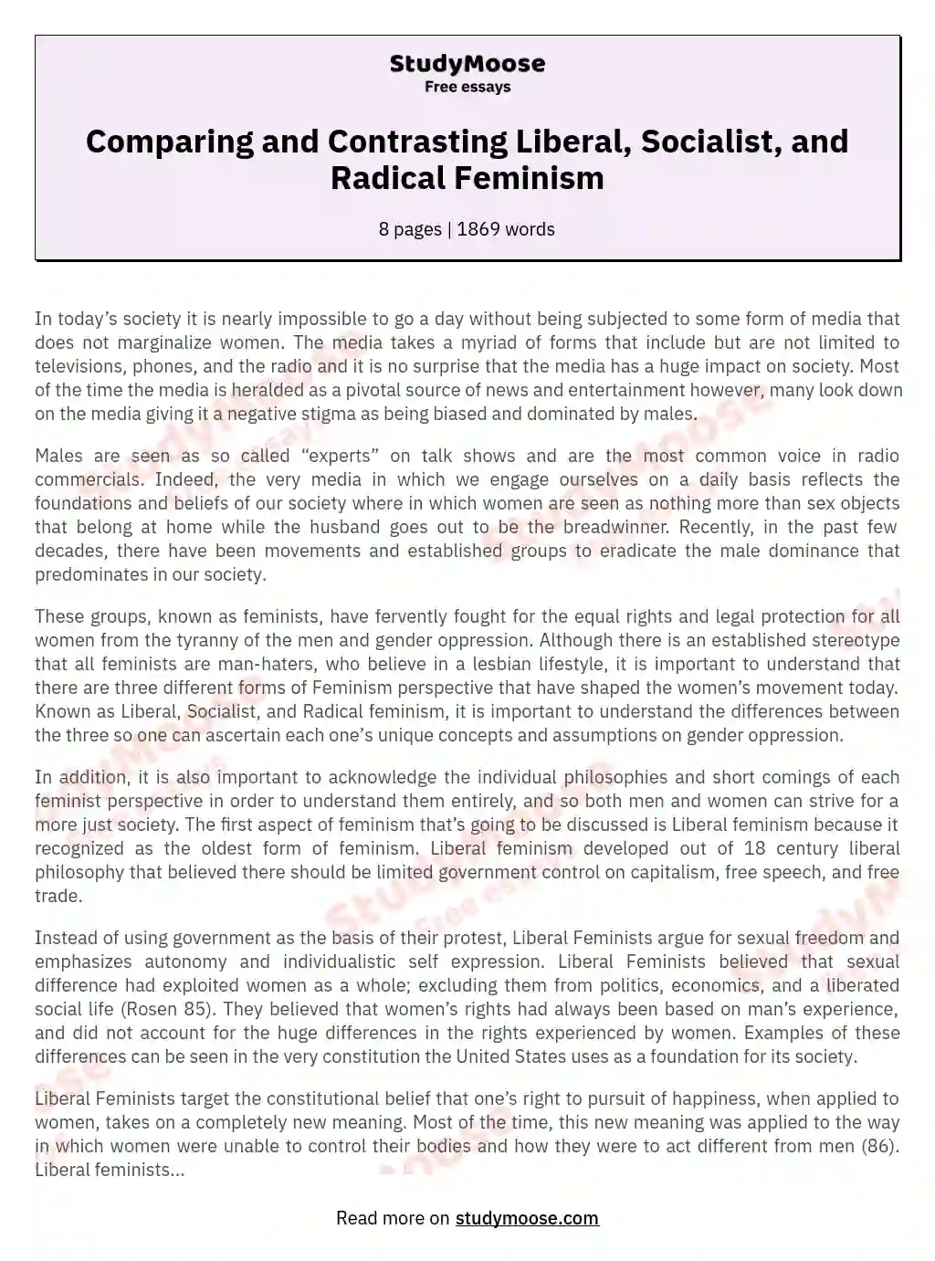 Comparing and Contrasting Liberal, Socialist, and Radical Feminism