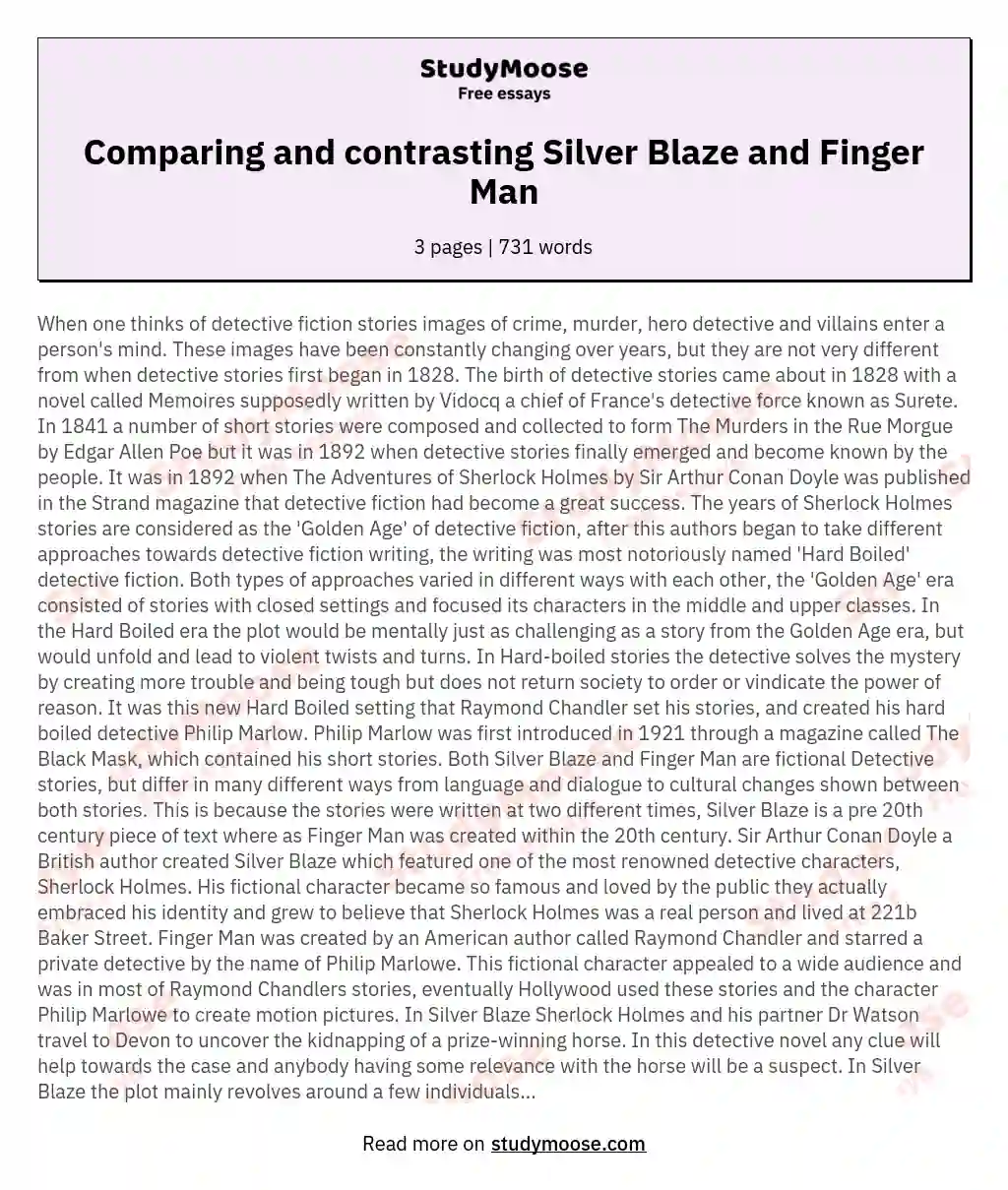 Comparing and contrasting Silver Blaze and Finger Man