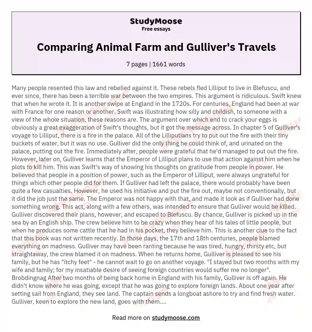 Comparing Animal Farm and Gulliver's Travels