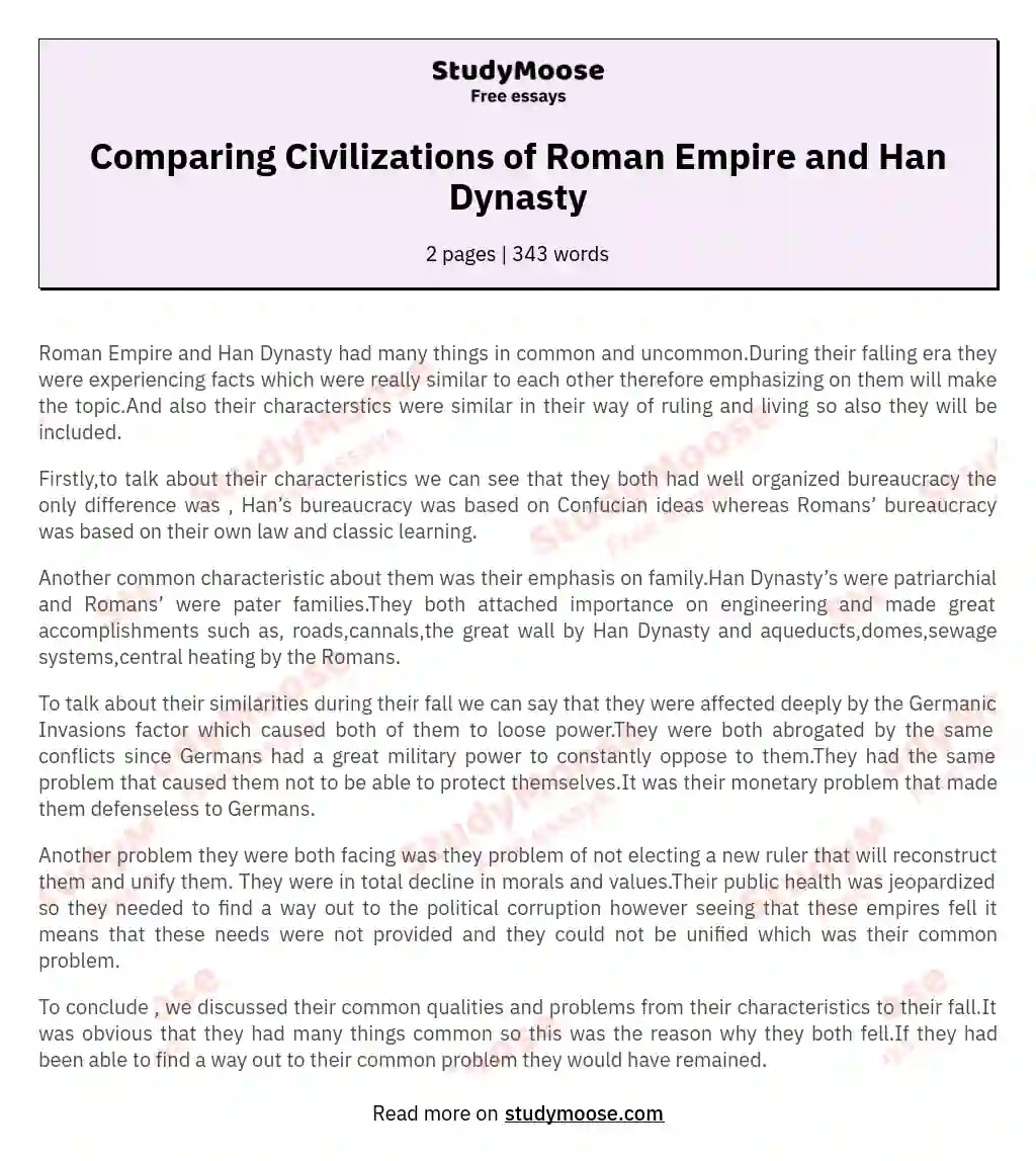 Comparing Civilizations of Roman Empire and Han Dynasty