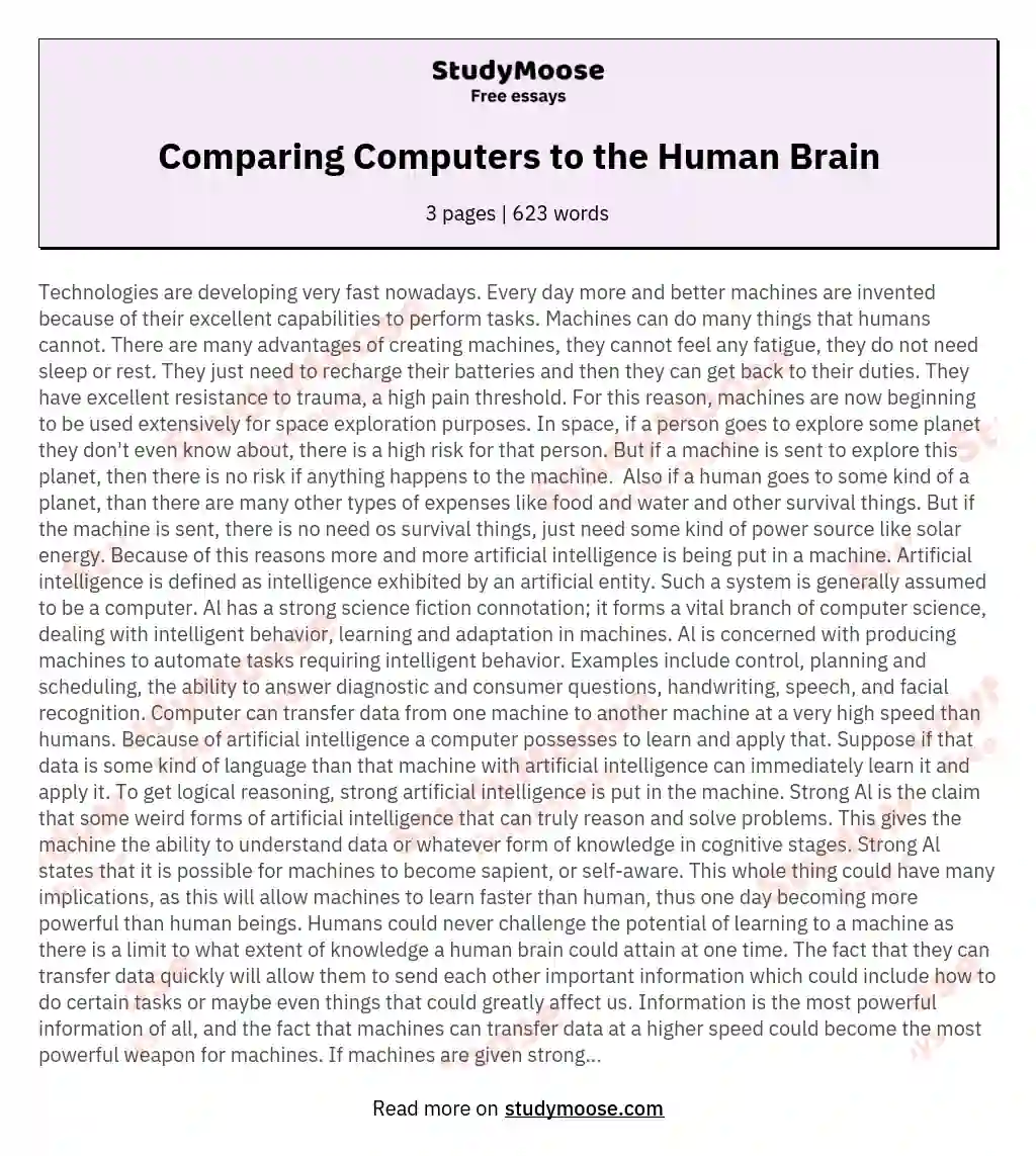 Comparing Computers to the Human Brain essay
