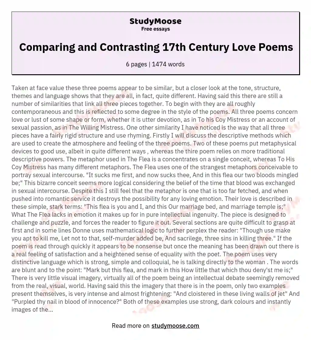 Comparing and Contrasting 17th Century Love Poems