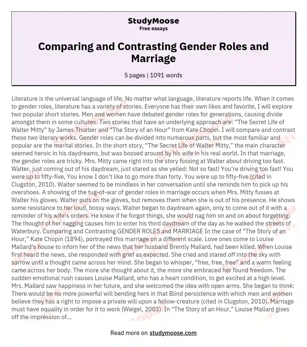 Comparing and Contrasting Gender Roles and Marriage