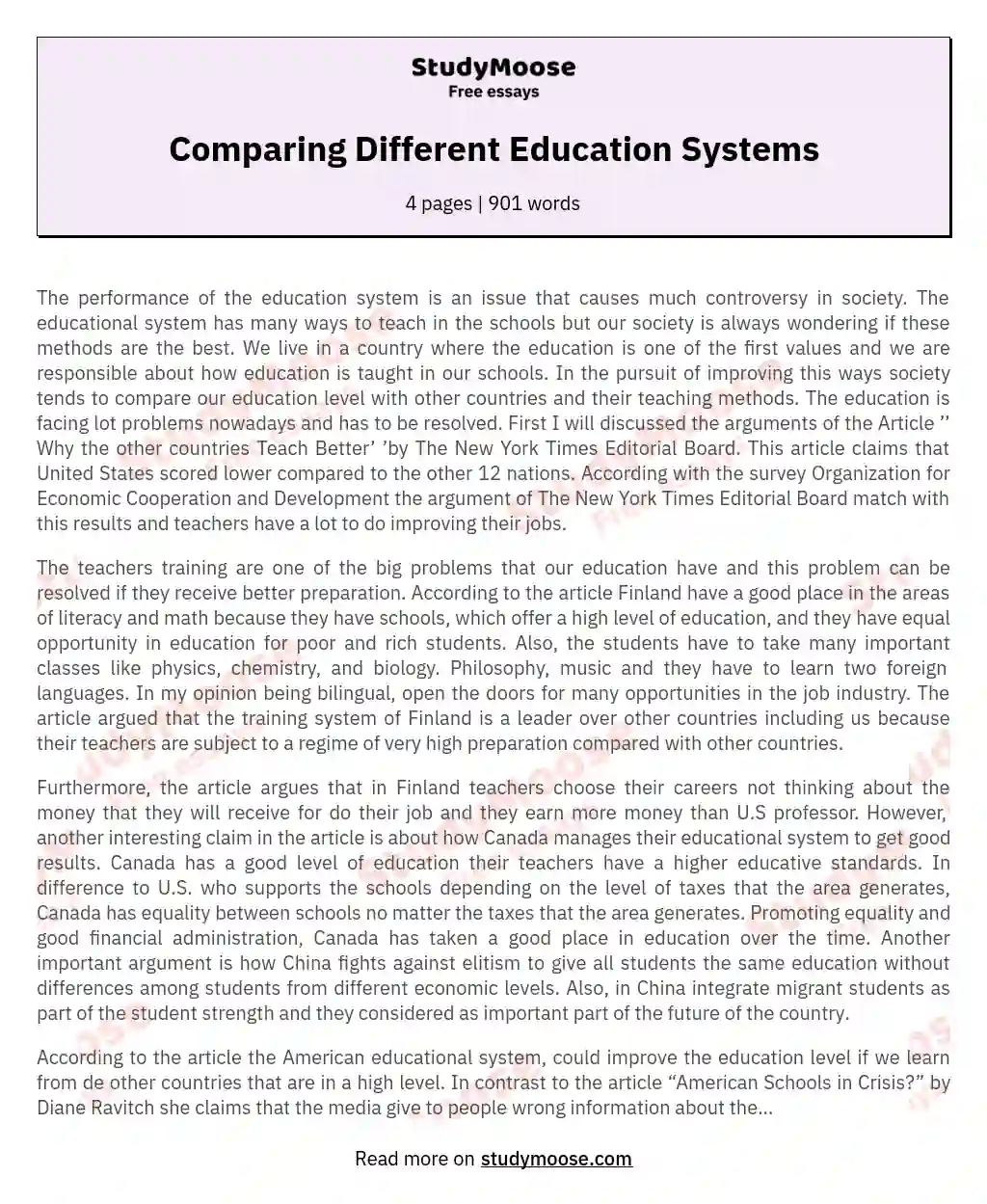 Comparing Different Education Systems essay