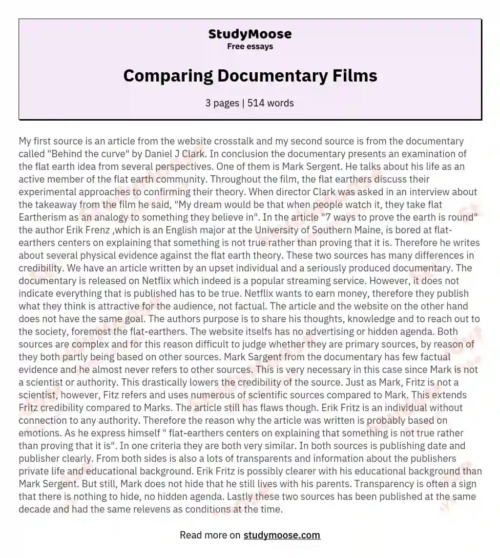 Comparing Documentary Films essay