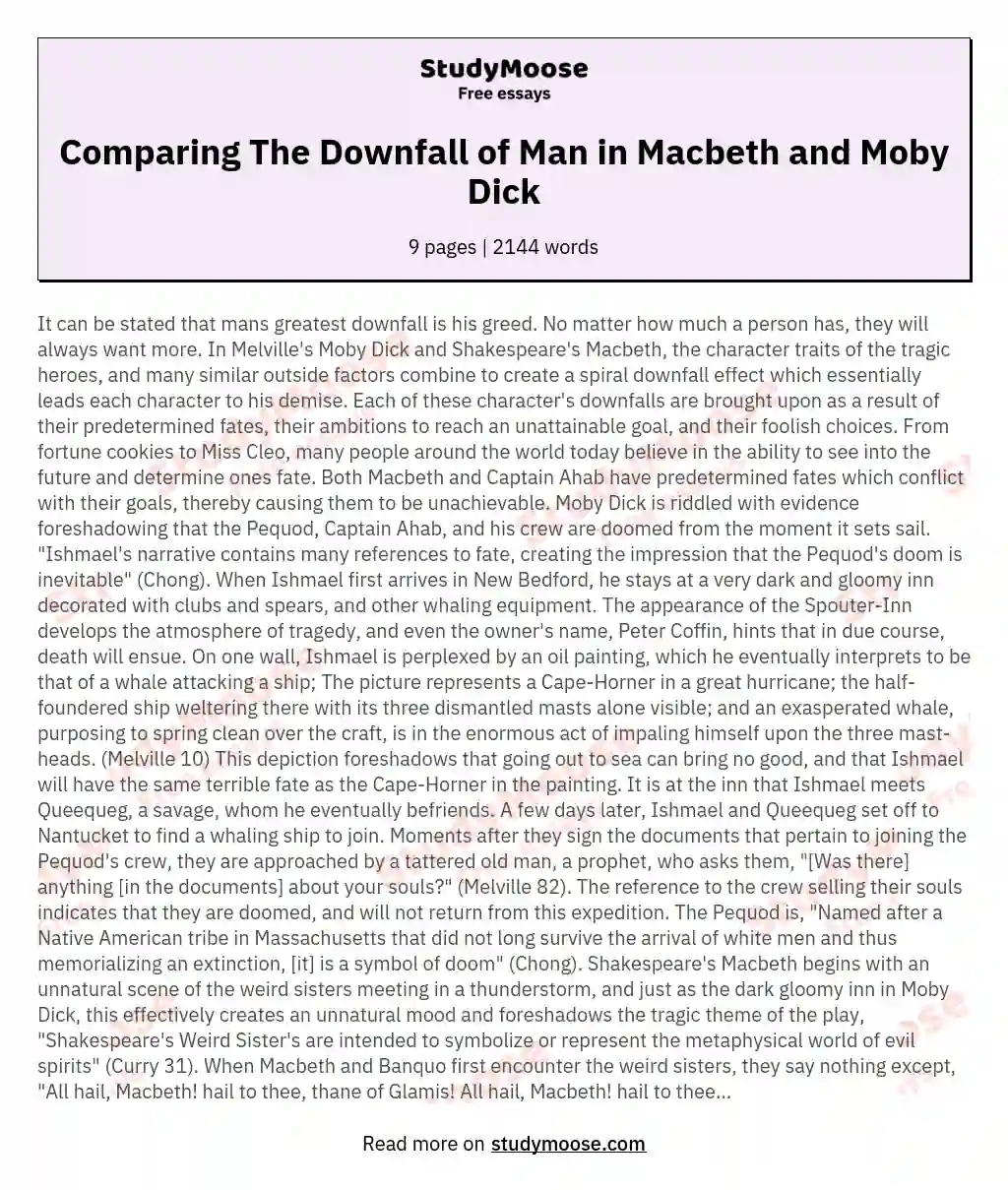 Comparing The Downfall of Man in Macbeth and Moby Dick essay