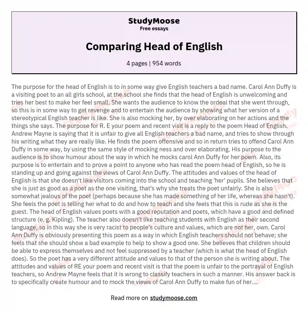 Comparing Head of English essay
