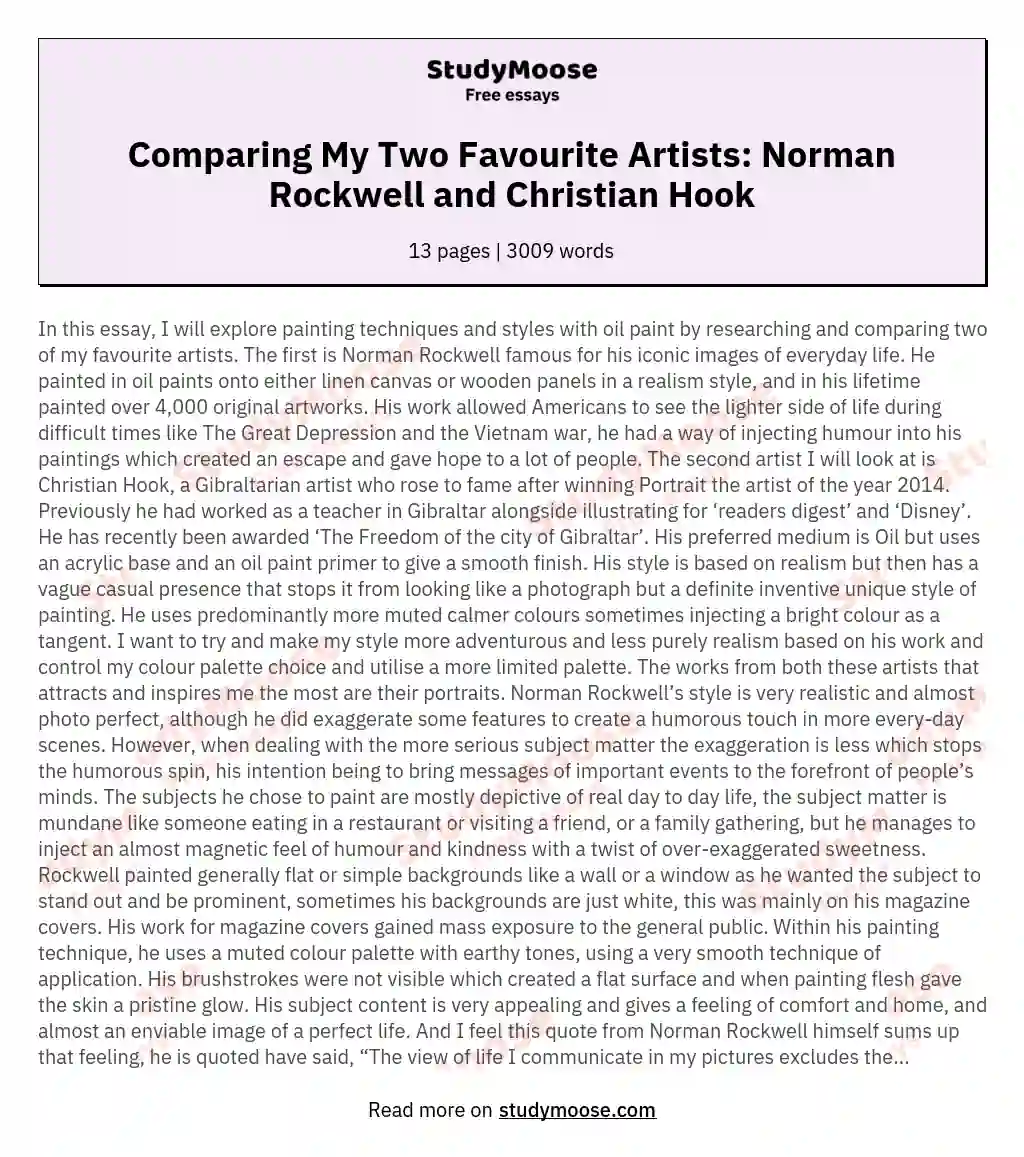 Comparing My Two Favourite Artists: Norman Rockwell and Christian Hook essay
