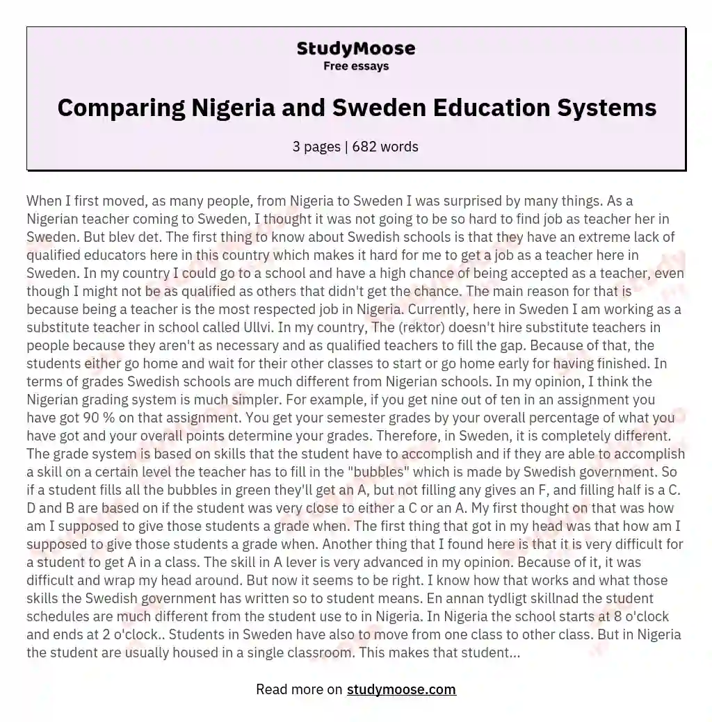 Comparing Nigeria and Sweden Education Systems essay