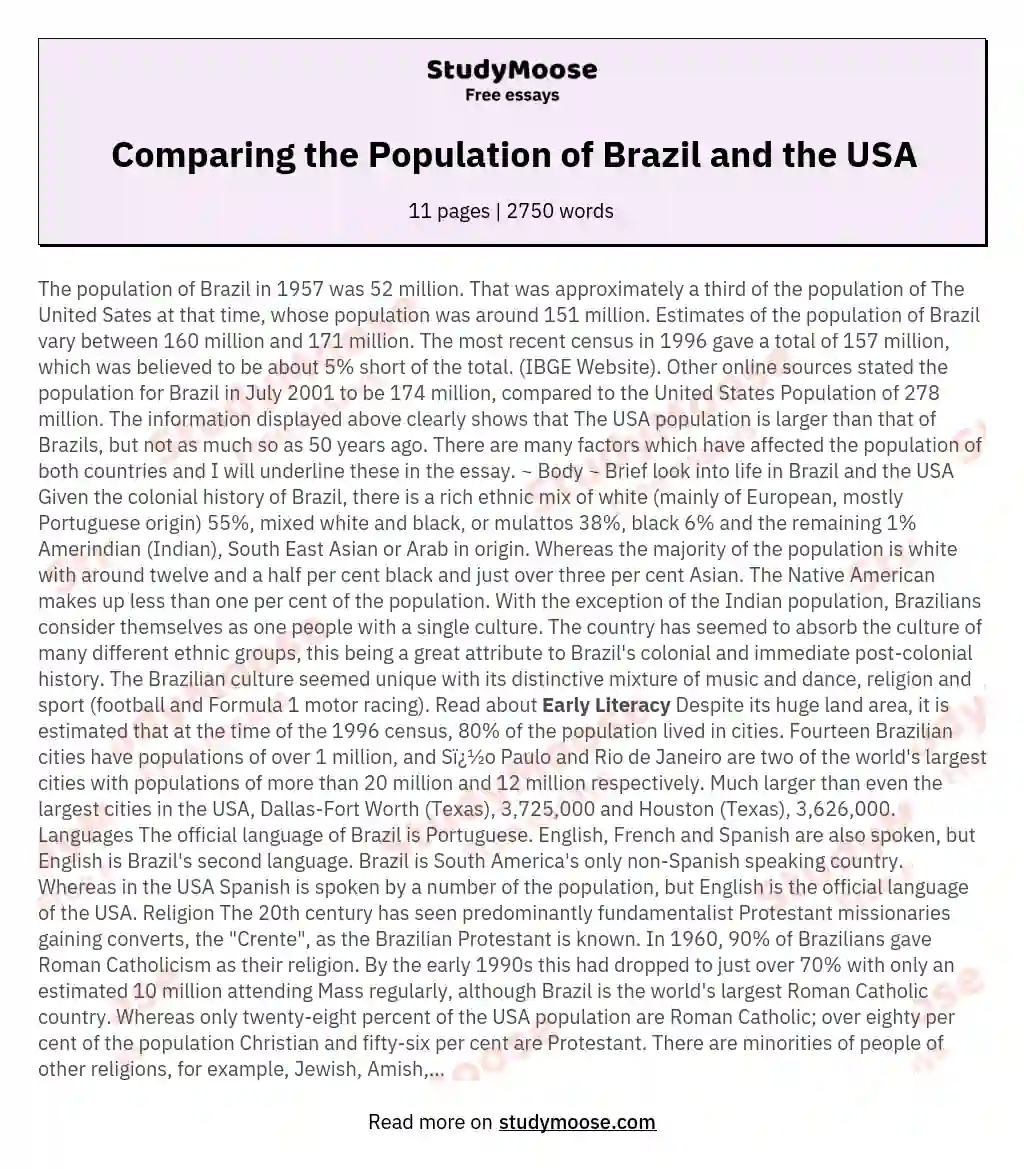 Comparing the Population of Brazil and the USA essay