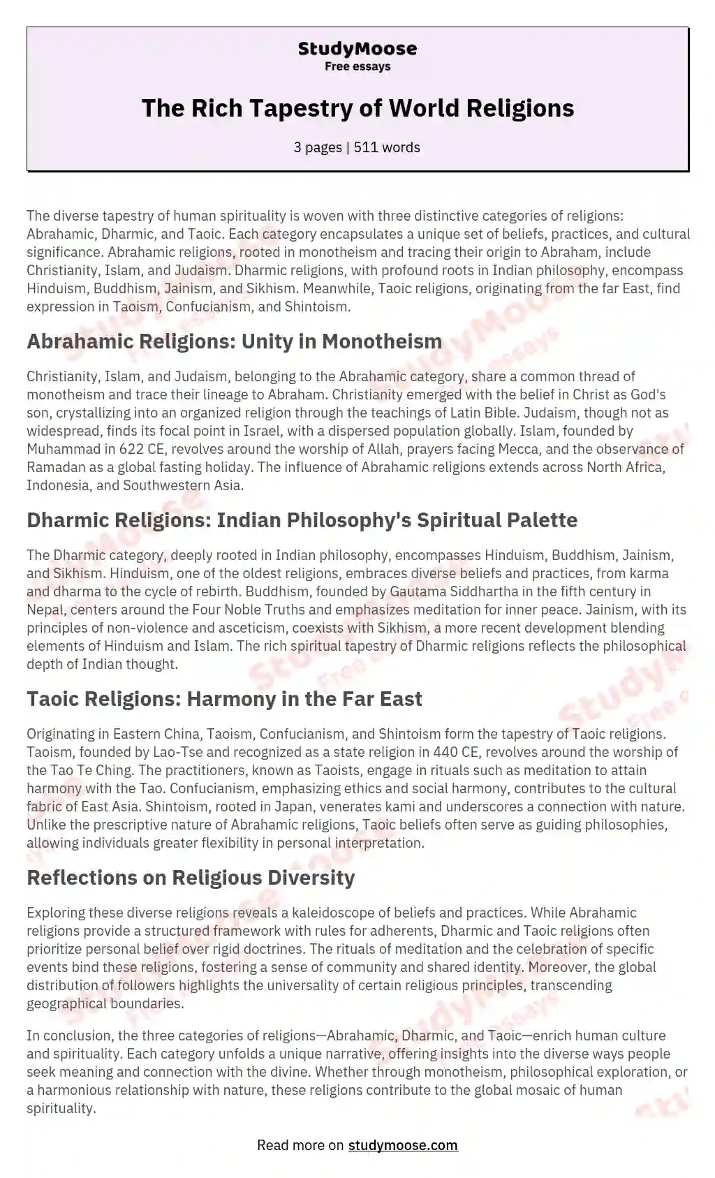 The Rich Tapestry of World Religions essay