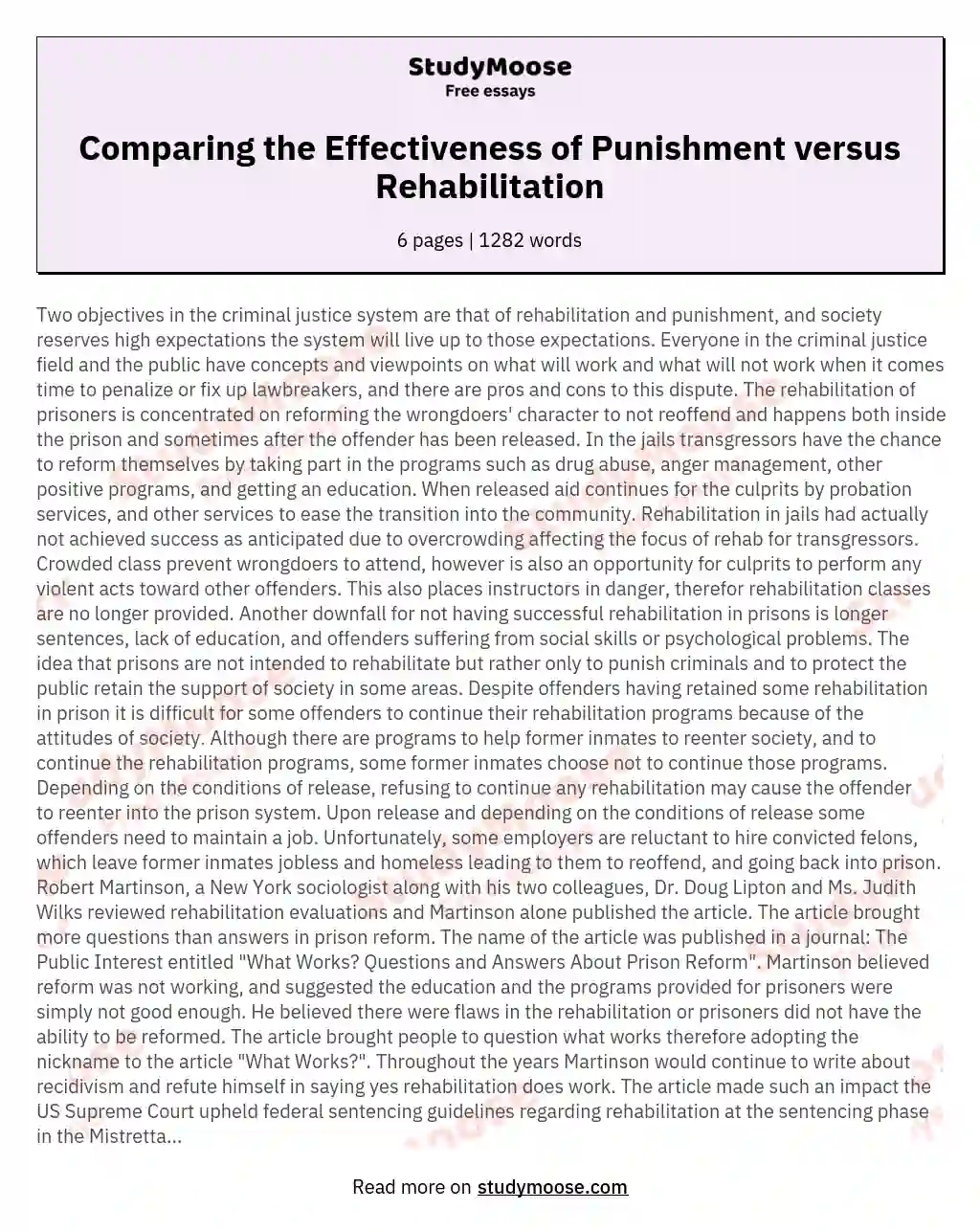 Comparing the Effectiveness of Punishment versus Rehabilitation