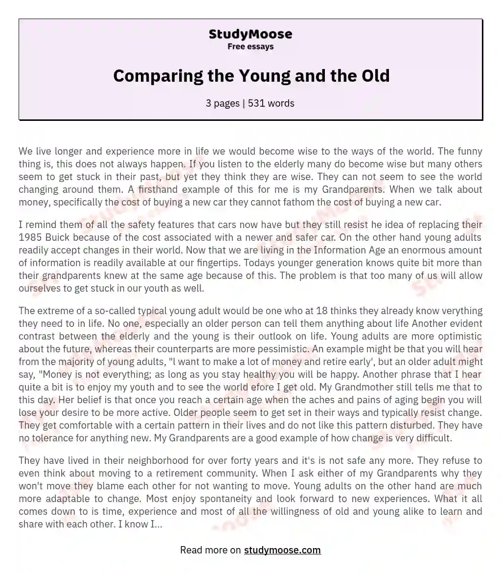 Comparing the Young and the Old essay