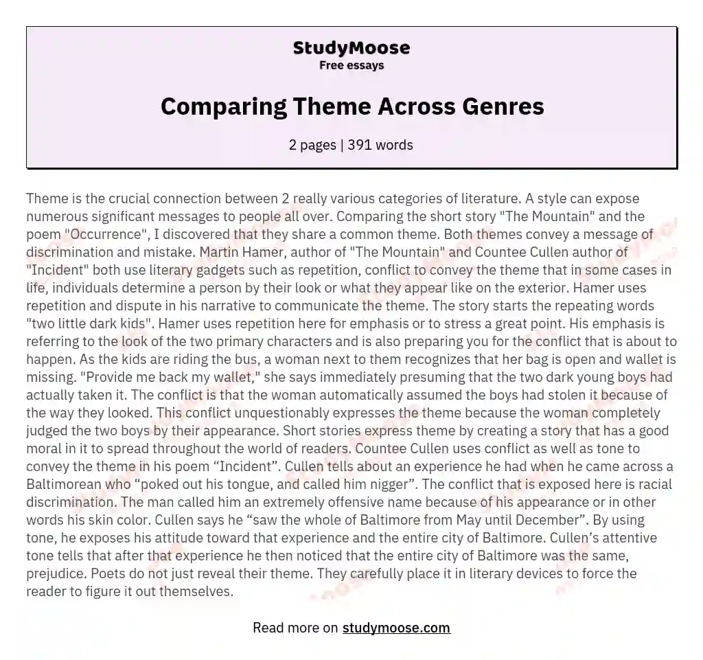Comparing Theme Across Genres essay