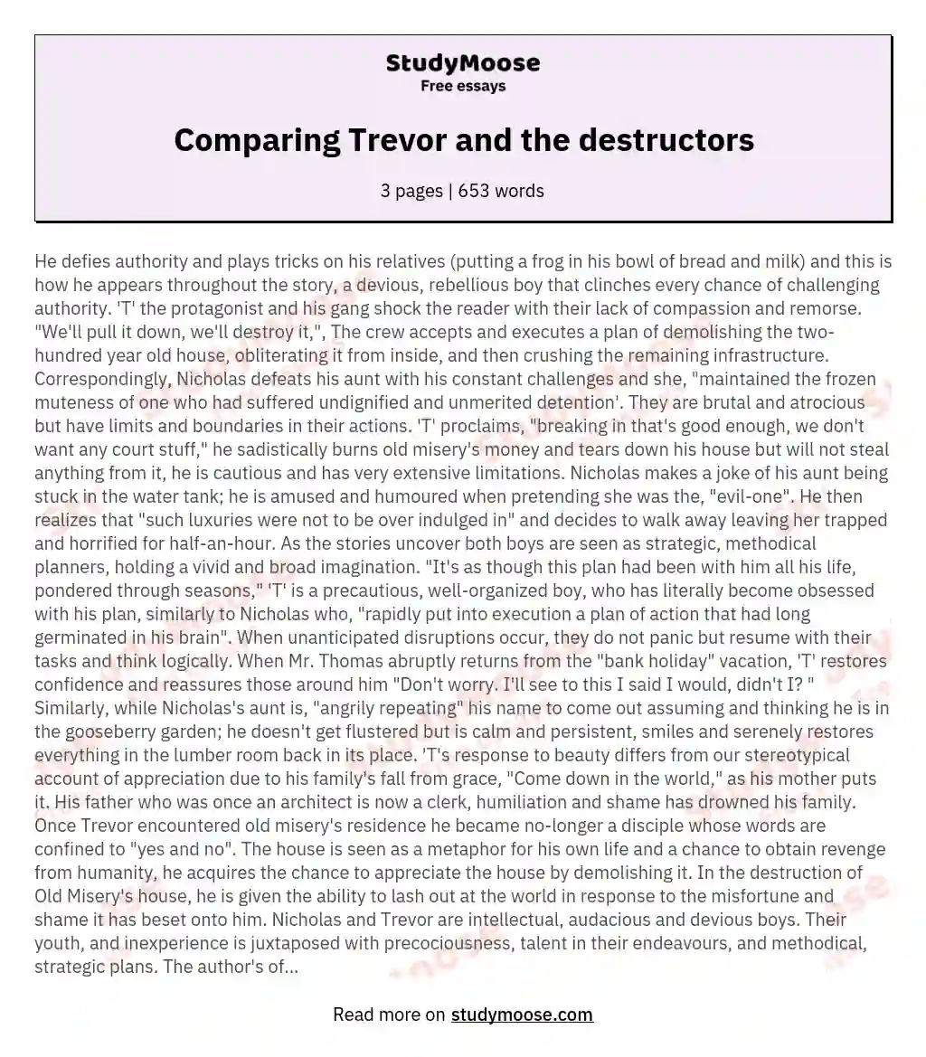Comparing Trevor and the destructors essay