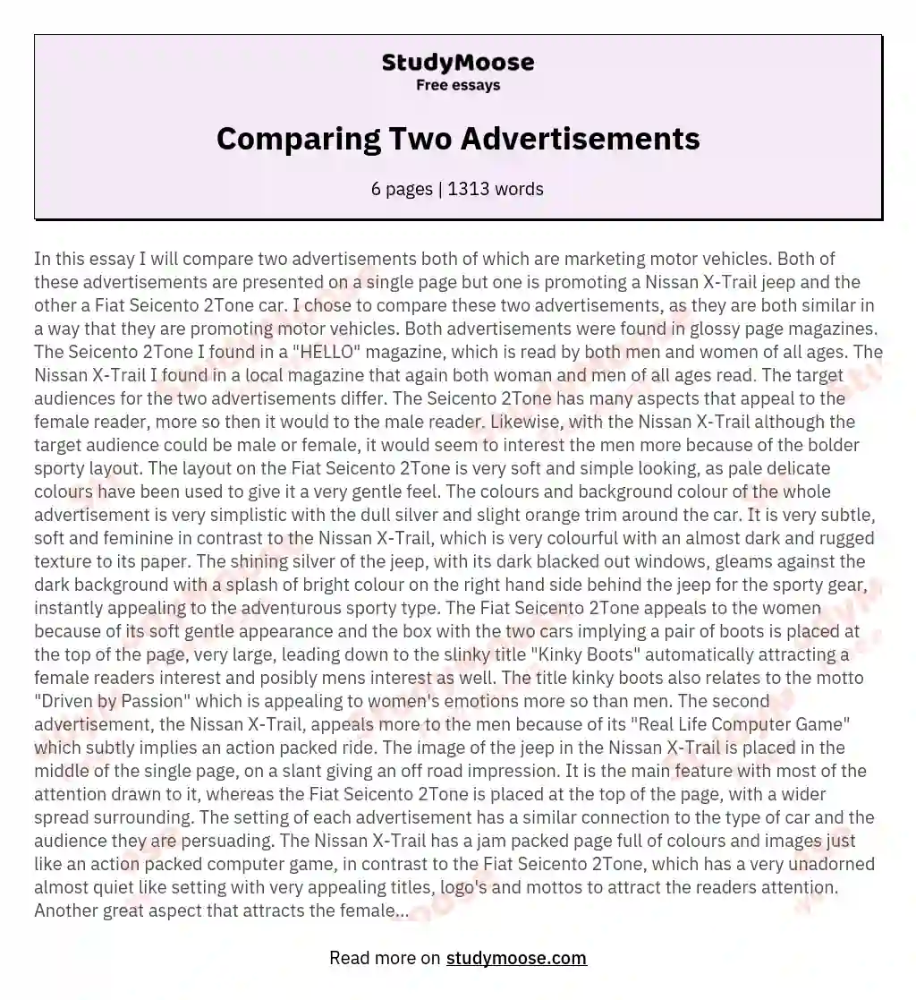 Comparing Two Advertisements essay
