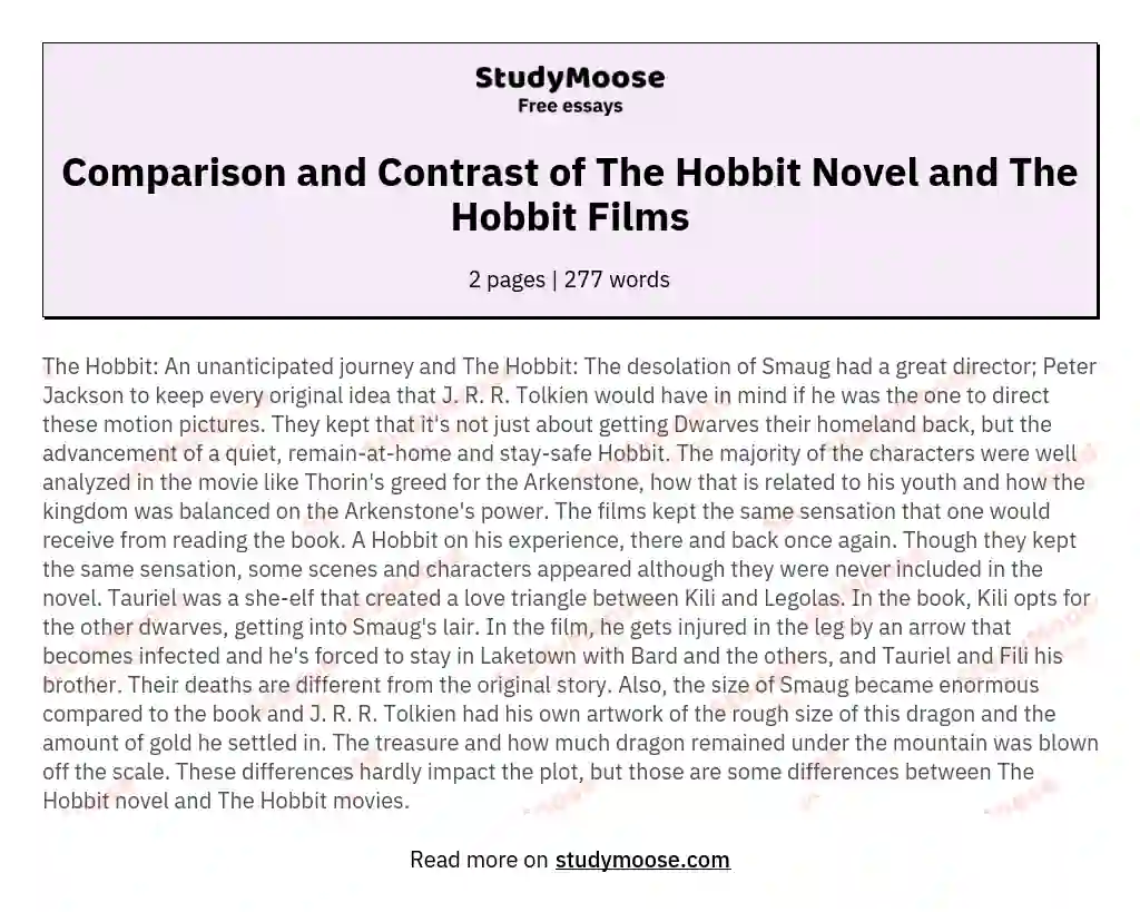 Comparison and Contrast of The Hobbit Novel and The Hobbit Films essay