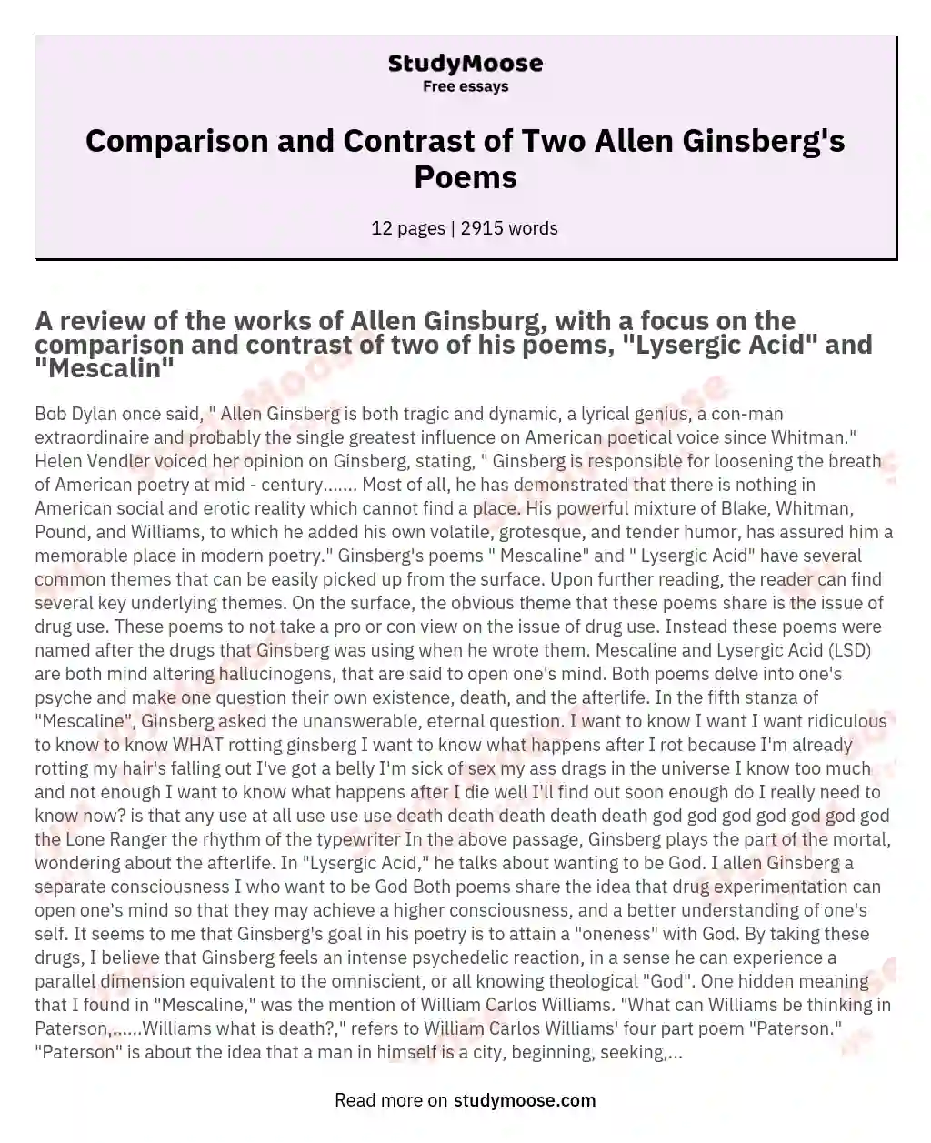 Comparison and Contrast of Two Allen Ginsberg's Poems