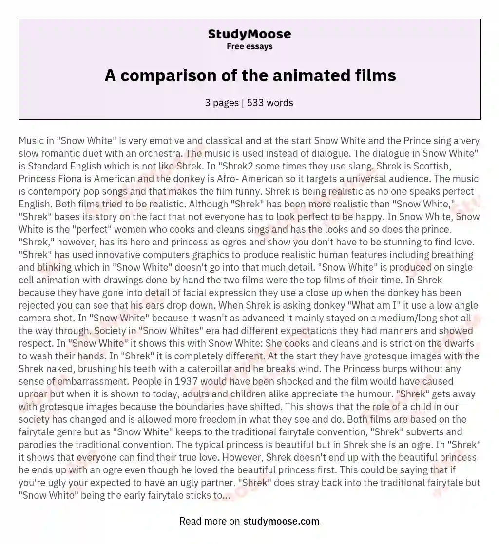 A comparison of the animated films essay