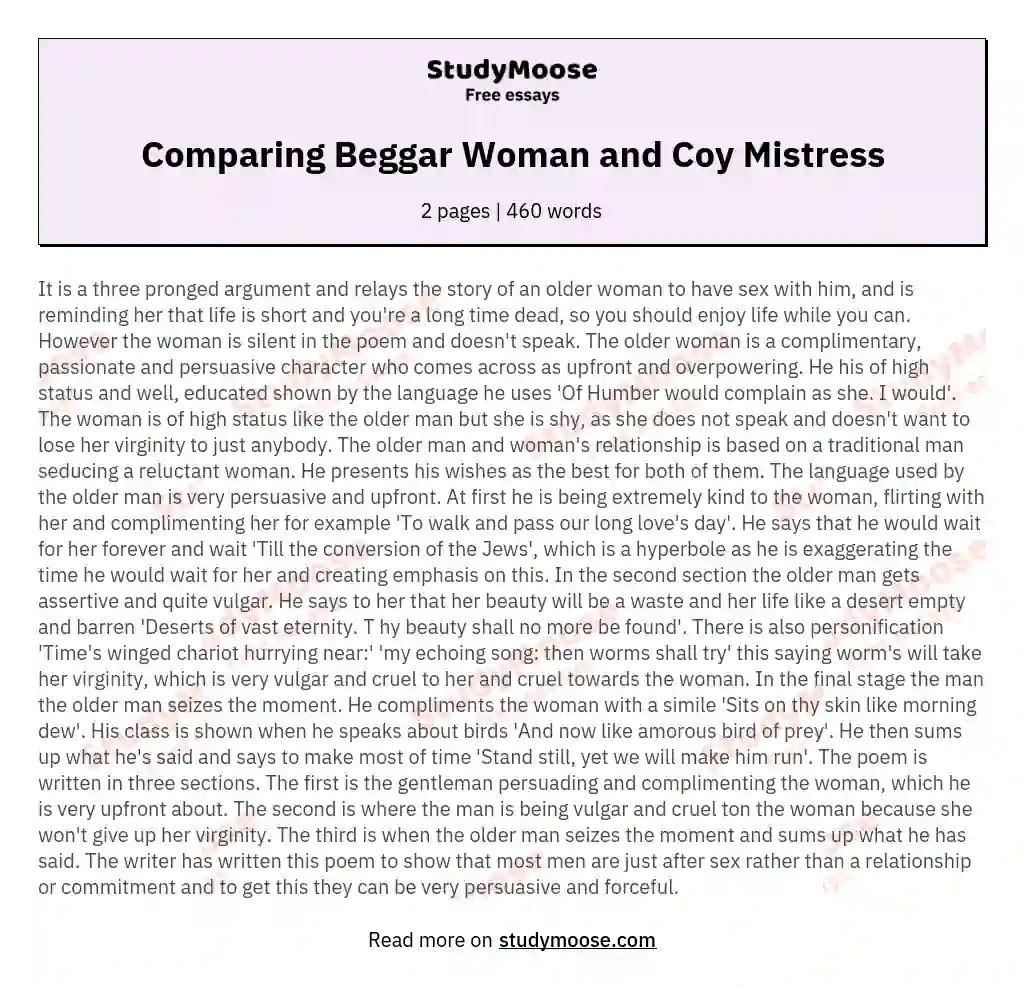 Comparing Beggar Woman and Coy Mistress essay