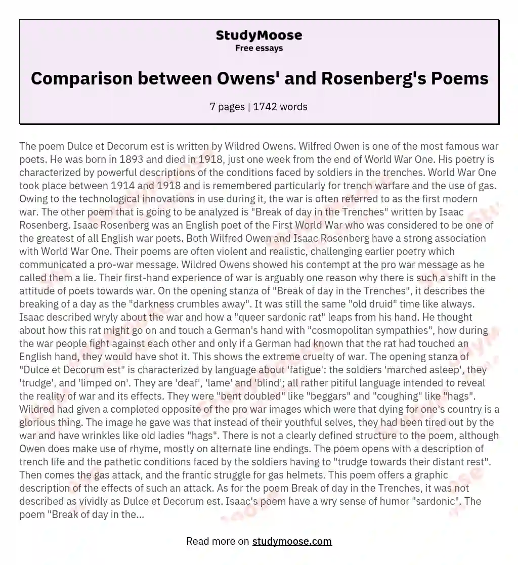 Comparison between Owens' and Rosenberg's Poems essay