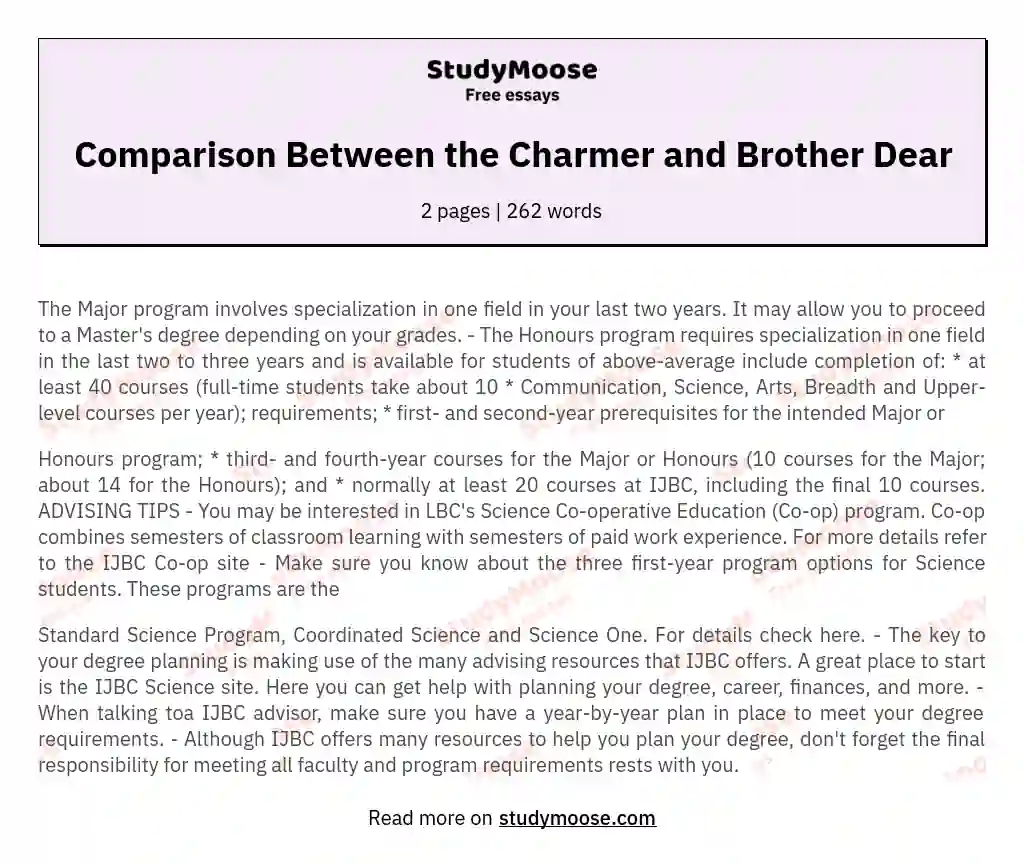 Comparison Between the Charmer and Brother Dear essay