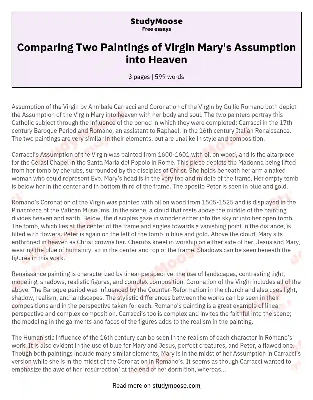 Comparing Two Paintings of Virgin Mary's Assumption into Heaven essay