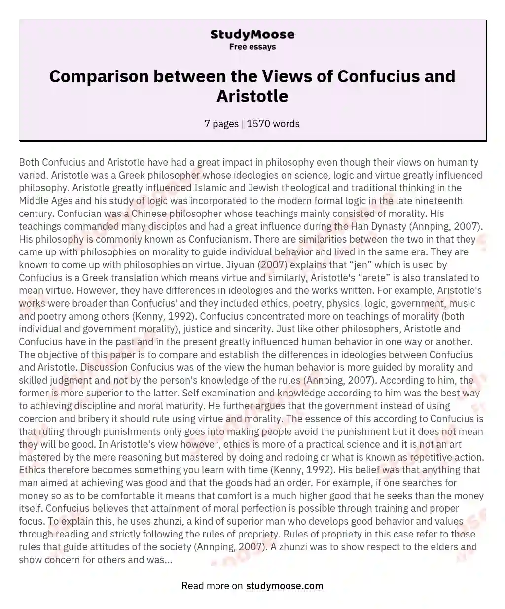 Comparison between the Views of Confucius and Aristotle essay