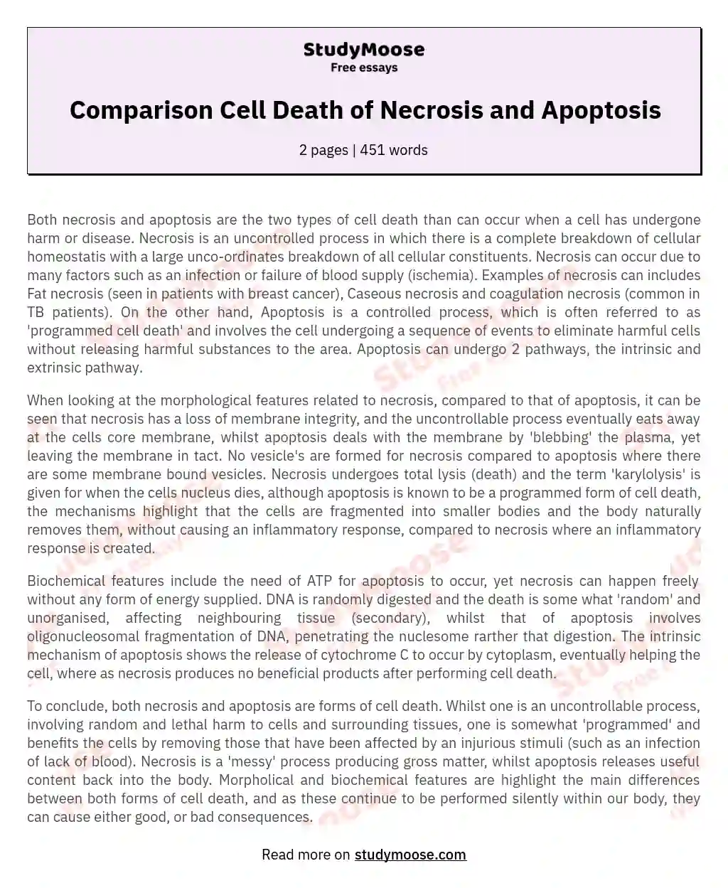 Comparison Cell Death of Necrosis and Apoptosis essay