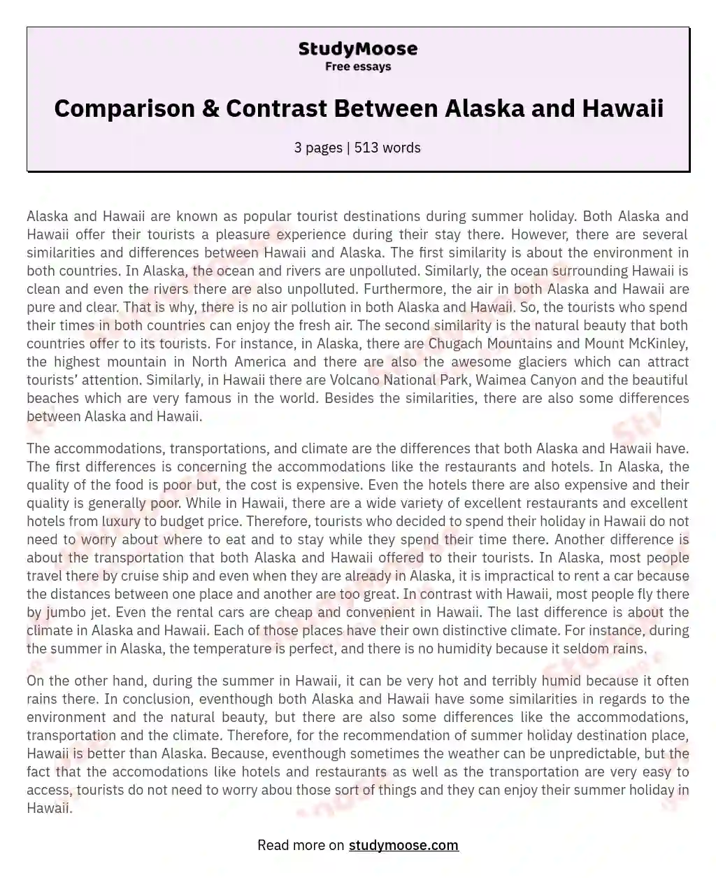 Comparison & Contrast Between Alaska and Hawaii