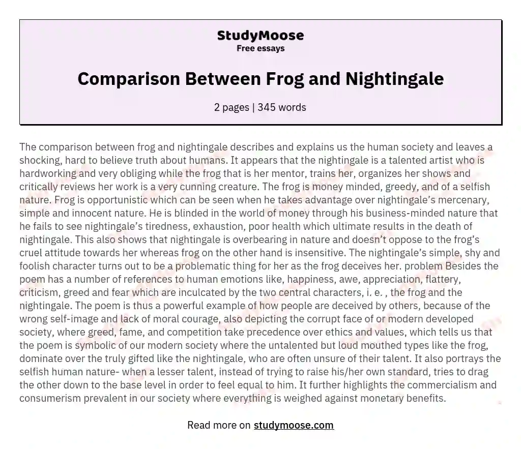 Comparison Between Frog and Nightingale essay