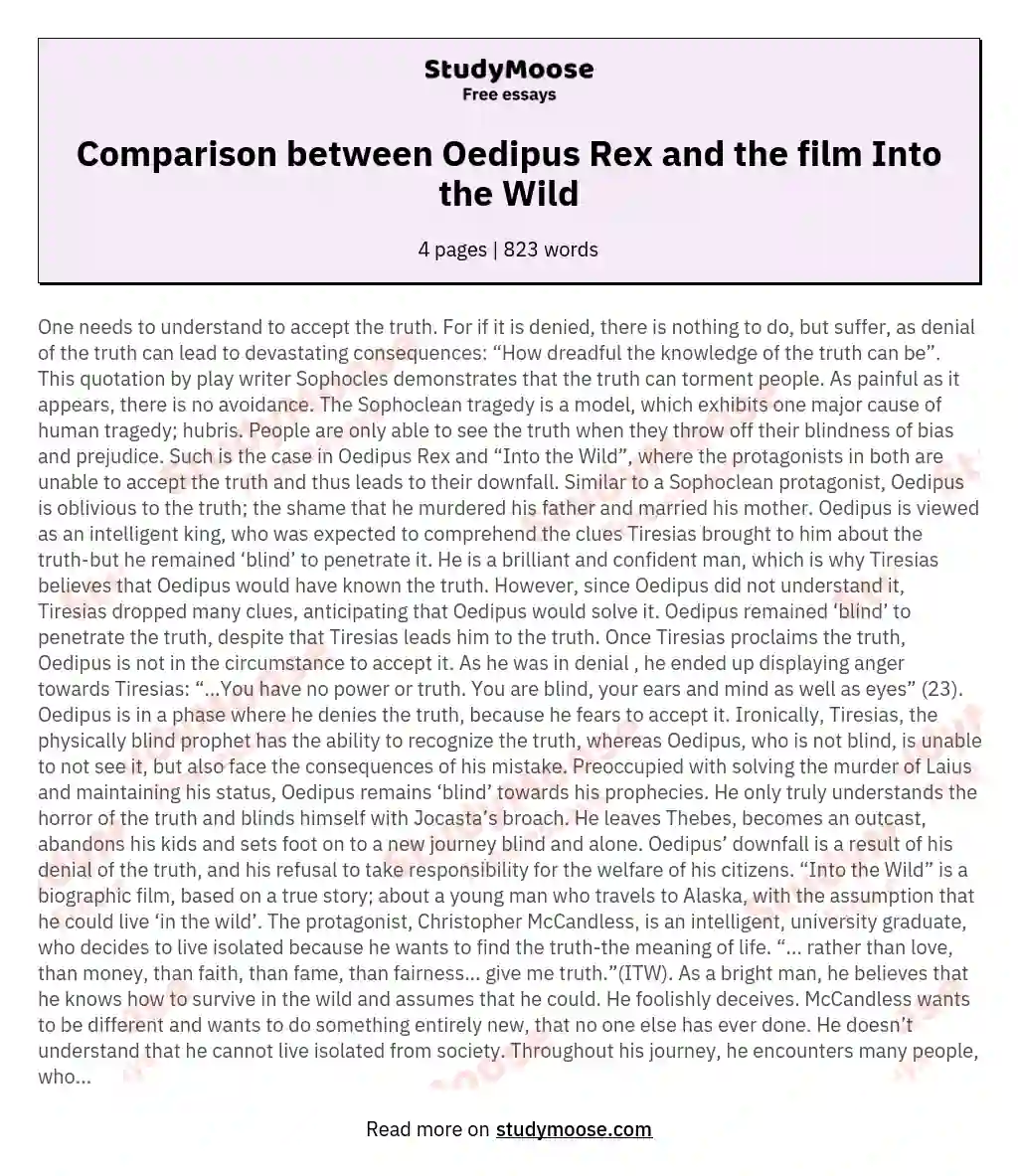 Comparison between Oedipus Rex and the film Into the Wild