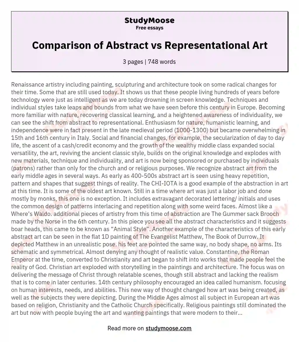 Comparison of Abstract vs Representational Art essay
