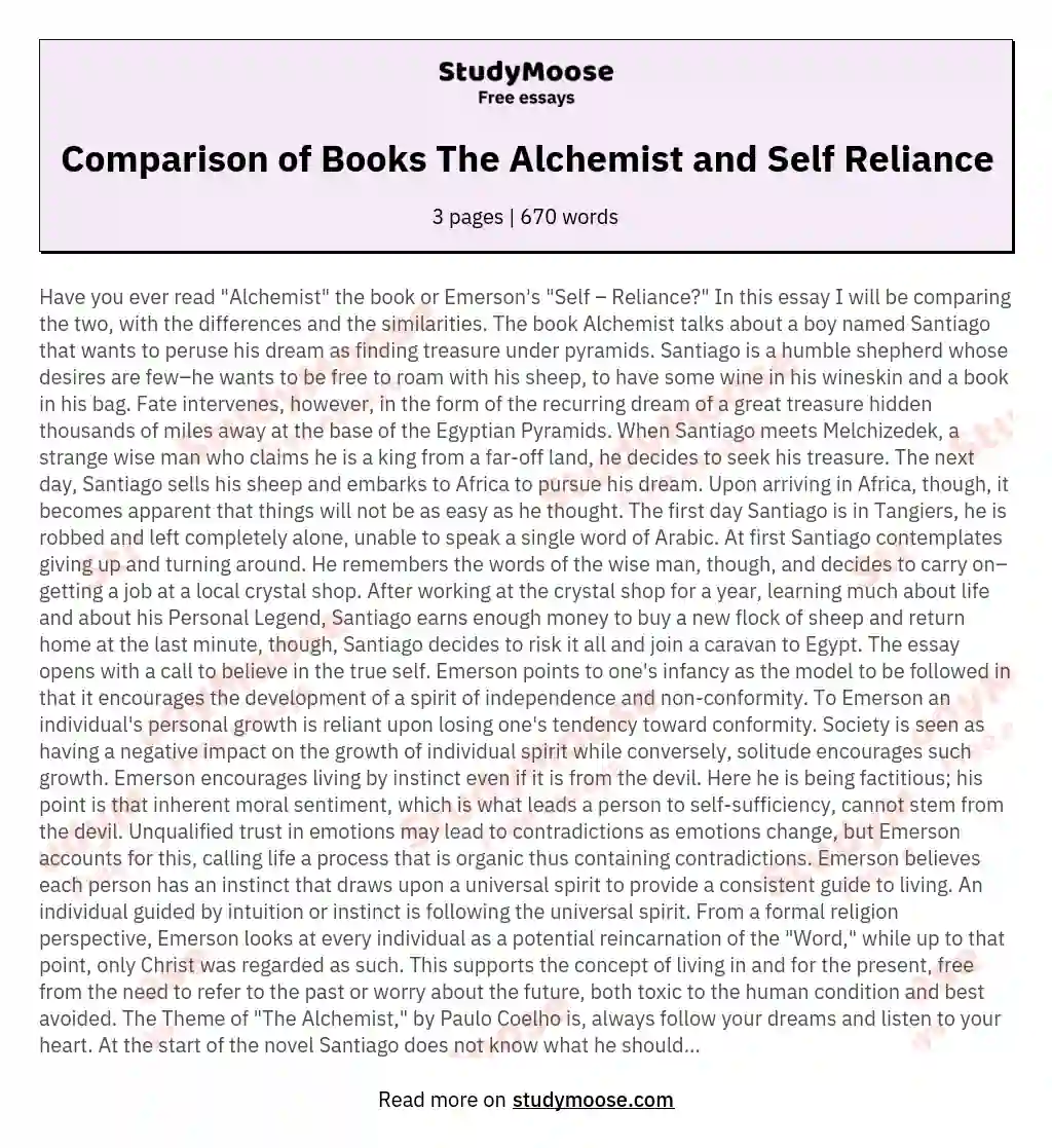 Comparison of Books The Alchemist and Self Reliance essay