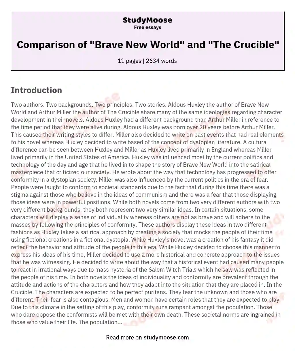 Comparison of "Brave New World" and "The Crucible"