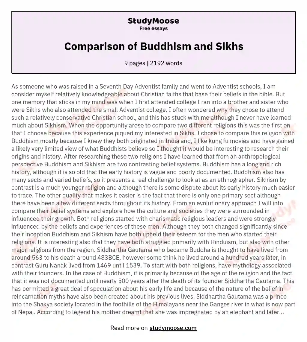 Comparison of Buddhism and Sikhs essay