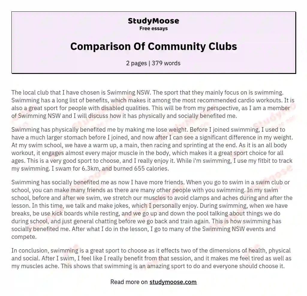 Comparison Of Community Clubs essay